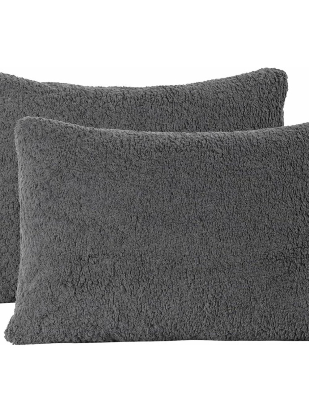Sherpa Pillowcases Set 20"x26", Zipper Closure Charcoal Grey
